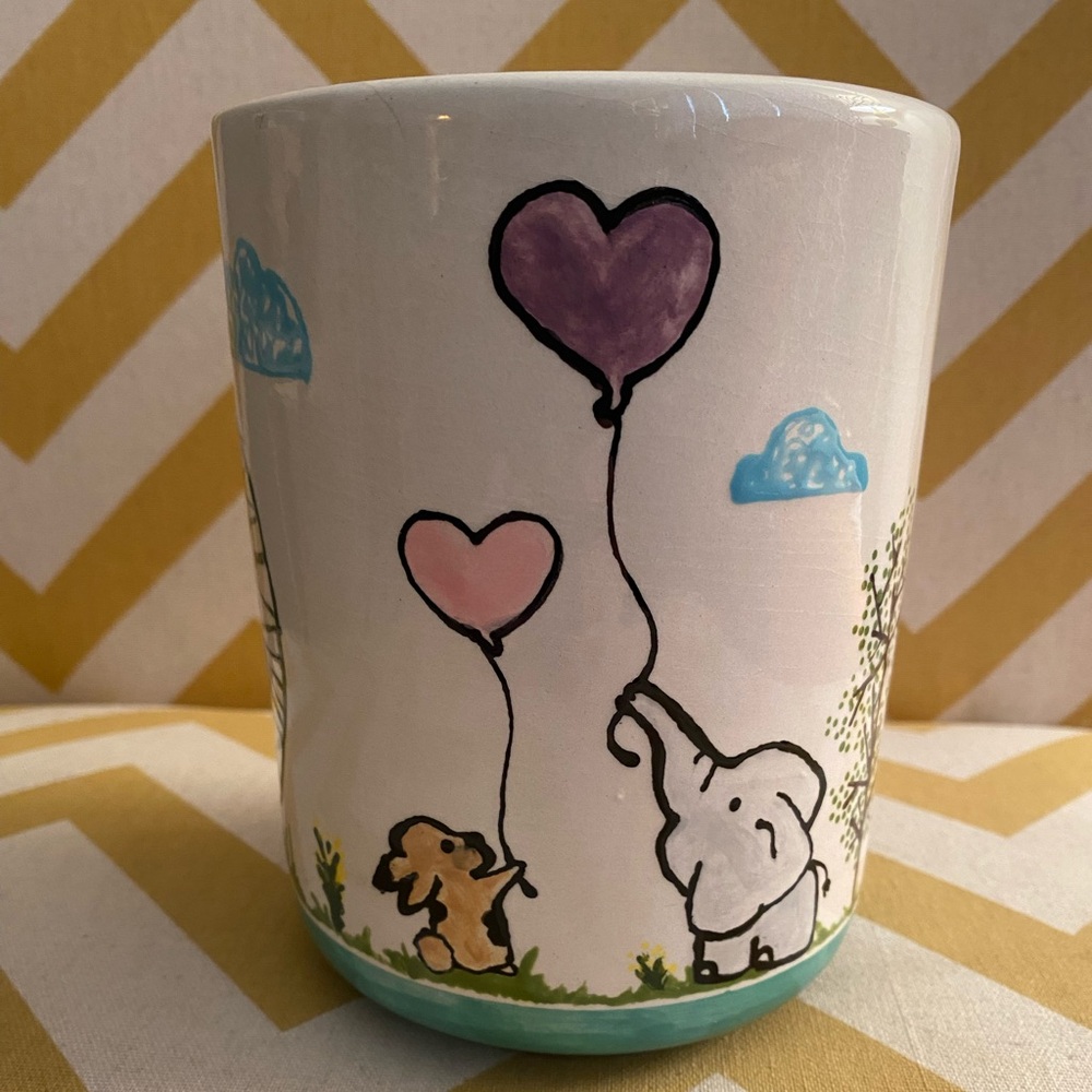 Cute Elephant and bunny hand painted planter/pot (c14)